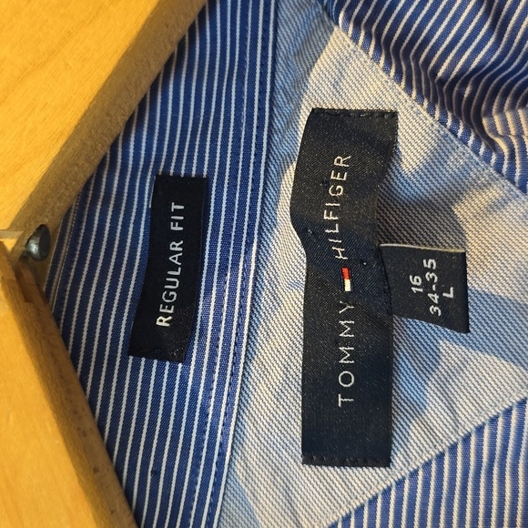 Tommy Hilfiger - Regular Fit Blue with White Pinstripes Long Sleeve Dress Shirt - Picture 2 of 6